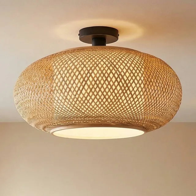 Lindby plafondlamp hout - 1licht - Bamboe, ijzer - H: 30 cm - E27 - Licht hout, wit