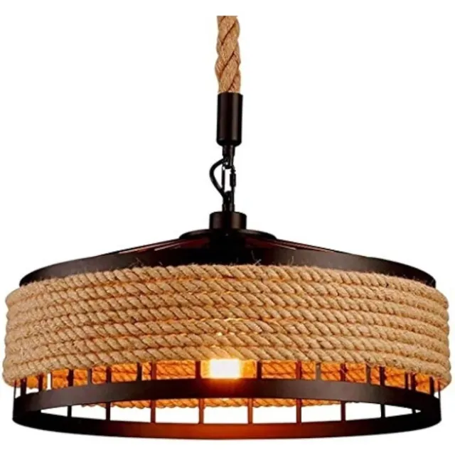 NextNovaDeals Industriële Kroonluchter 40CM - Vintage Henneptrouw Hanglamp - Rustieke Plafondlamp - Voor Restaurant Bar Thuis Zwart