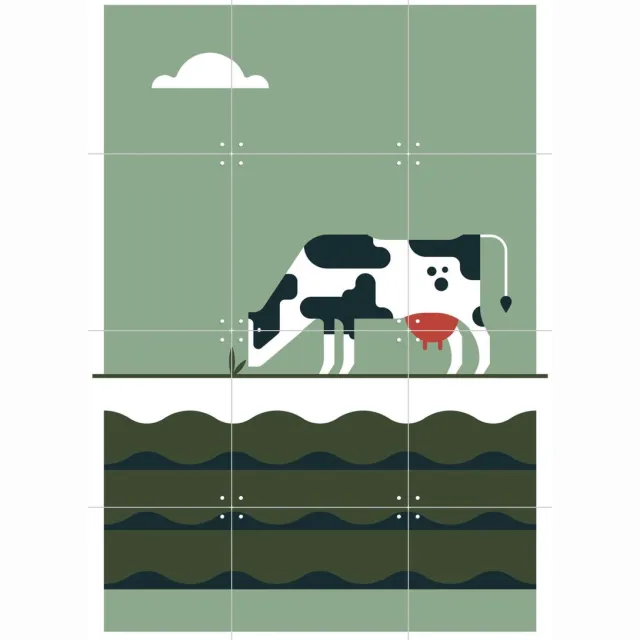 IXXI The Big 5 - cow, Studio Kars + Boom - 60 x 80 cm - Grote wanddecoratie en posters - Grafisch Ontwerp, Fantasierijk, Geometrische Kunst, Speels Groen