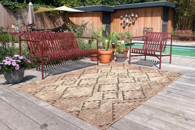 Rozenkelim Jute look platgeweven buitenkleed bruin