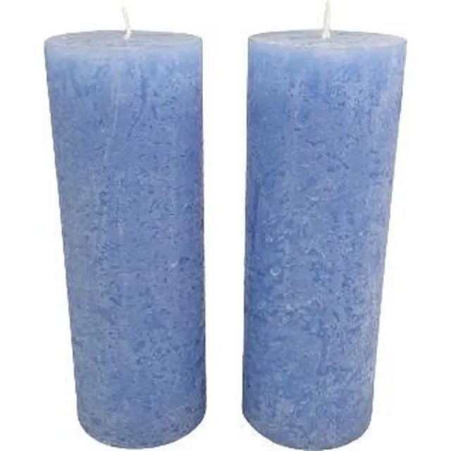 Redhart Kaars rustiek BAILEY - Lichtblauw - Paraffine - Ø 7 x h 19 cm - Set van 2 Licht blauw