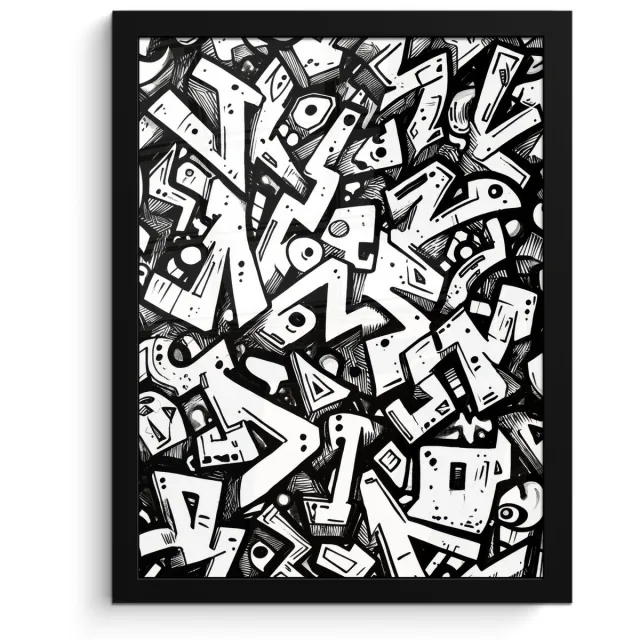 FrameYourWall Poster in lijst - Fotolijst 30x40 cm - Posters - Vormen - Letters - Graffiti - Zwart - Posterlijst zwart - Decoratie - Wanddecoratie woonkamer - Muurdecoratie slaapkamer