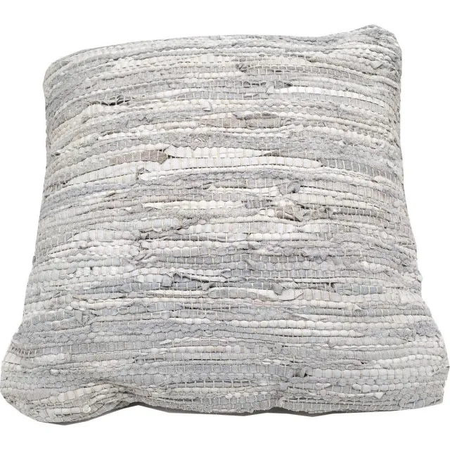 Rocaflor kussen -leer-vierkant-gerecycled-lichtgrijs- 45x45 cm wit