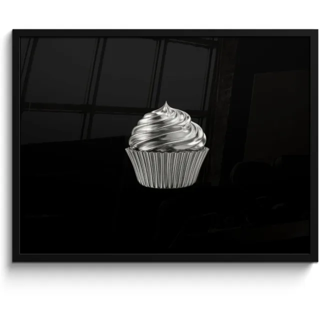 FrameYourWall Poster in lijst - Fotolijst 80x60 cm - Posters - Cupcake - Luxueus - Zilver - Posterlijst zwart - Decoratie - Wanddecoratie woonkamer - Muurdecoratie slaapkamer