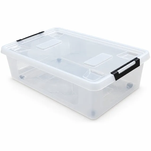 HL Agenturen HL Opbergbox met deksel - 30 liter - Opbergdoos met wieltjes - onderbedbox - Stapelbaar - Kunststof - Transparant