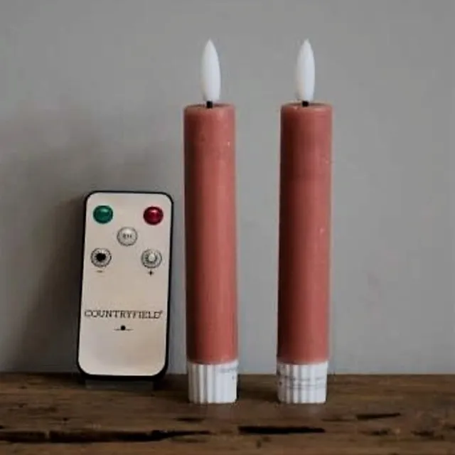 Countryfield Kaarsen roze set van 2 , Led kaarsen, Countryfield led dinner kaars set van 2,Countryfield - LED-Dinerkaars - rustiek - Ø2,2CM -15CM