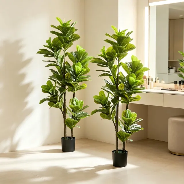 HAUSS SPOLE Kunstplant Realistisch 2 Delig 150 Cm Kunststof En Metaal Groen Voor Binnen Woonkamer En Kantoor Met Stabiele Pot