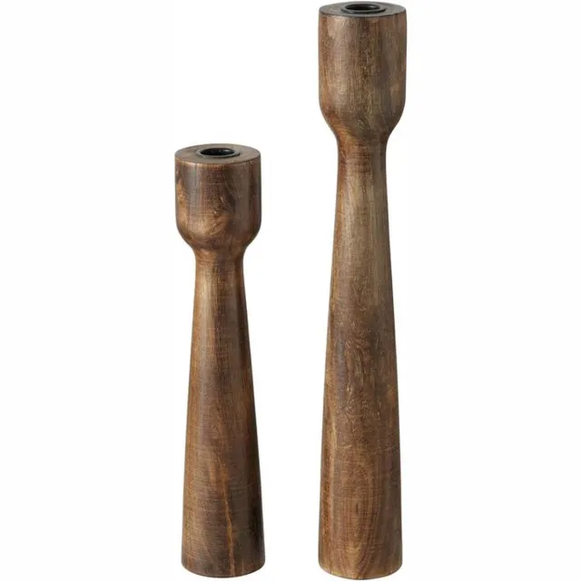 Boltze Home Kaarsenstandaard mangohout 2-delig H30 en 40cm