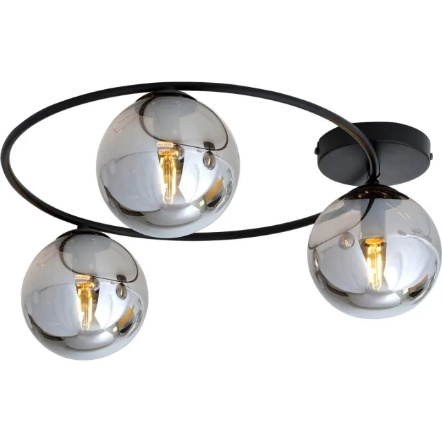 Emibig Stijlvolle plafondlamp 3xE14 zwart met gerookt glas bollen - Elegante verlichting voor elk interieur Zwartachtig