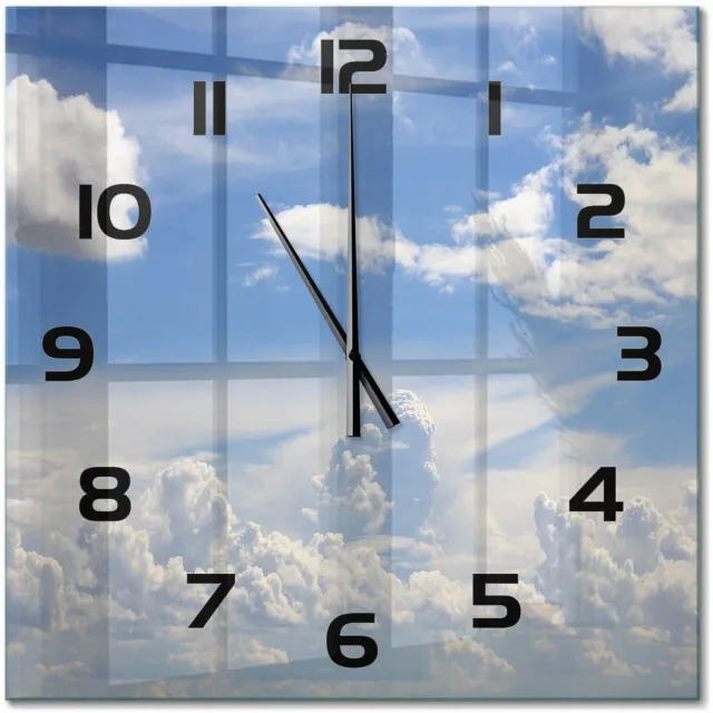 TULUP Wandklok - Wolken aan de hemel Decoratieve Glazen Klok - 60x60 cm - Blauw Glazen Wandklok Design - Zwarte handen - Vierkante Klok - Glazen Klok Met Print - Wandklok Glas Met Motief