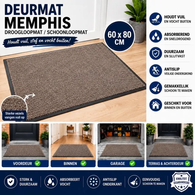 Wicotex Deurmat - Droogloopmat Memphis Donkergrijs - Afmeting 60x80cm donker grijs