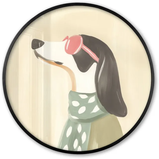 FrameYourWall Poster in lijst Rond - Fotolijst 80x80 cm - Posters - Hond - Zonnebril - Sjaal - Ronde posterlijst zwart - Decoratie - Wanddecoratie woonkamer - Muurdecoratie slaapkamer