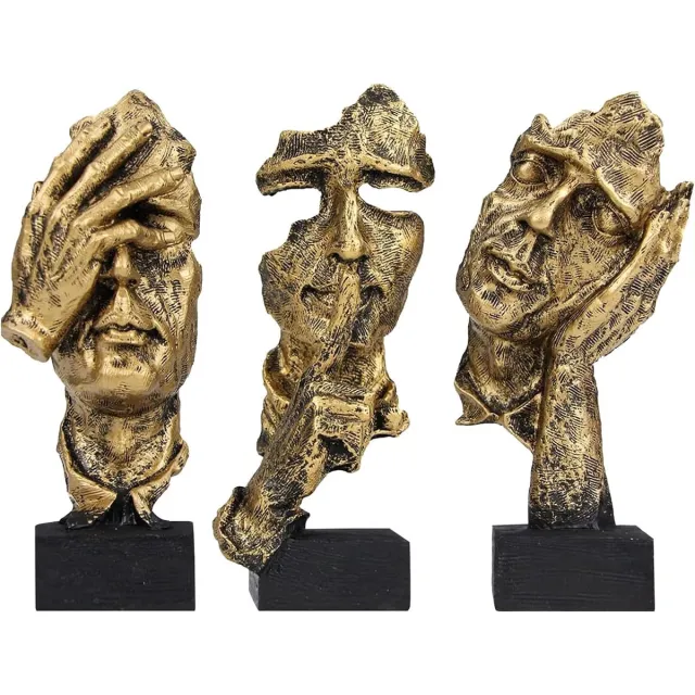 Ibenzoa Abstracte Moderne Sculpturen voor Woonkamer Decoratie - 3-delige Set in Goud
