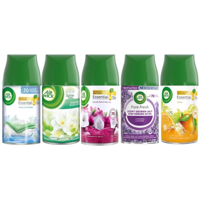 Air Wick navullingen MIX - Satin Moon Lily / Lavendel / Sprakling Citrus / Crisp Linen / White Flowers Fresia Oranje