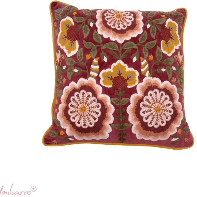 Imbarro Home & Fashion Imbarro - Sierkussen - Kussen - Oleander - Velvet - Hand Geborduurd - 50x50cm Bordeauxrood