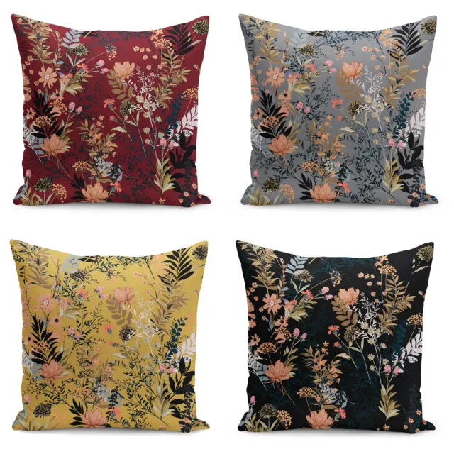 De Groen Home BLOEM - Sierkussen set van 4 - 50x50 cm - Velvet - Bloemen - Inclusief binnenkussen Bordeaux
