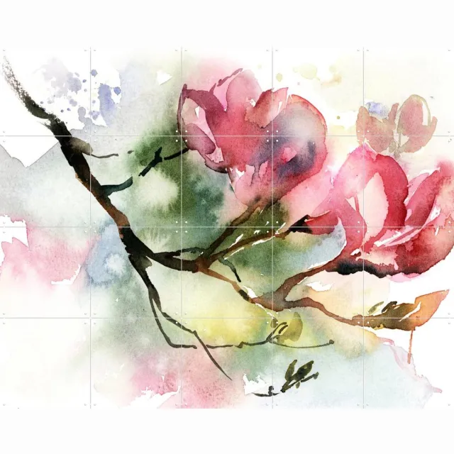 IXXI Flower Branch, Canot Stop Painting - 100 x 80 cm - Grote wanddecoratie en posters - Kleurrijk, Aquarel, Impressionisme, Woonkamer, Slaapkamer Roze