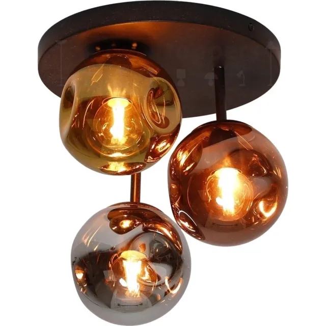 LT-Luce Plafondlamp Stellar Goud Koper Chroom 3 Lichts Ø 30cm Brons, Chroom, Goud, Zwart
