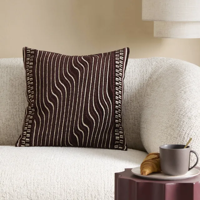 Studio LIVIT vierkante viscose grafische sierkussen Roxie 45x45 cm - bordeauxrood/bruin/offwhite burgundy/bruin/off white