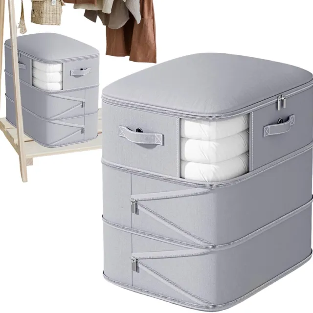 KZQ 3-laagse opbergzak voor beddengoed en kleding - Grote capaciteit met helder venster - Perfect voor kast reizen en winteropslag - Grijs