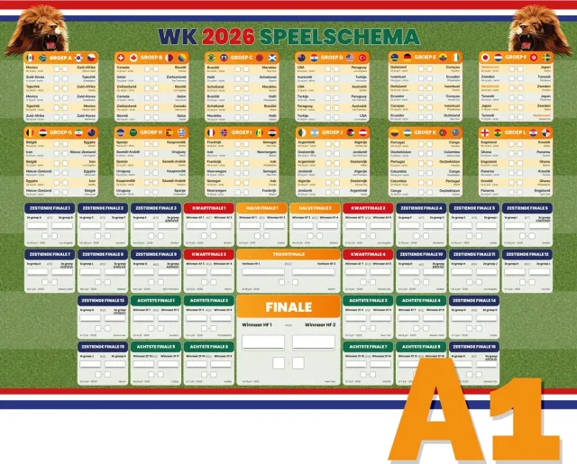 Printeresting WK 2026 SPEELSCHEMA A1 formaat - Groepsfase - Knock-outfase - Invulbaar Blauw