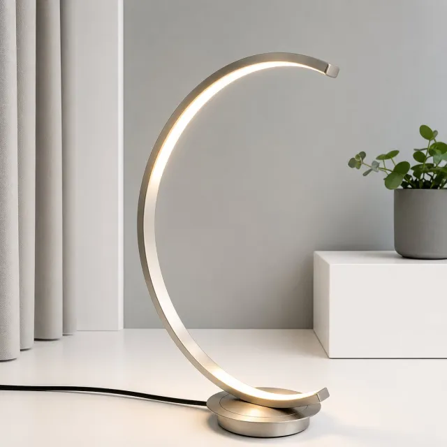 Trango 2019-01XL dimbare LED lichtstrip, bureaulamp in nikkel mat halfrond *MOONLIGHT* Tafellamp, bedlampje incl. 1x 12 watt LED module 3000K warm wit bedlampje