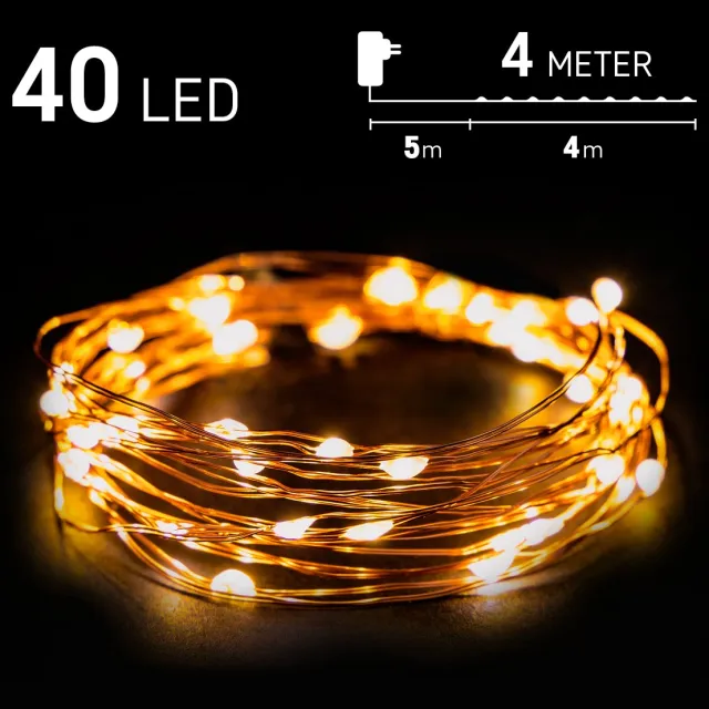 Emos kerstverlichting LED buiten - Nano 4m, 40 LEDs, Warm Wit, 230V met stekker, Lichtsnoer koperdraad, met timerfunctie, geschikt voor binnen en buiten, waterdicht IP44 - kerstverlichting led - Kerstboomverlichting