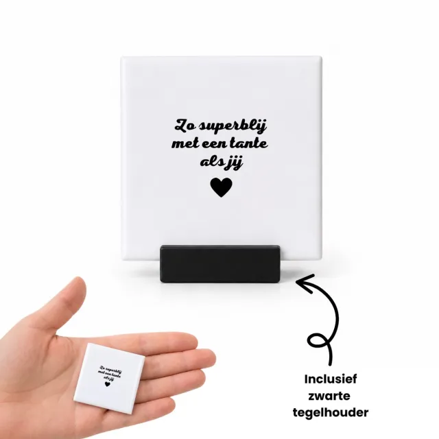 Hacebo Zo superblij met een tante als jij tegeltje met tegelhouder - Tante - Liefste tante - tegeltjes met tekst - Bedank cadeau - leuk cadeau voor de beste tante - familie - spreuktegels - 4.8x4.8 CM Wit