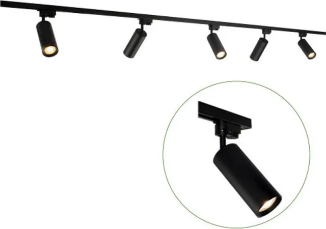 LedLoket LED 1-fase Rails | Zwart | 3 meter | Inclusief 5 railspots