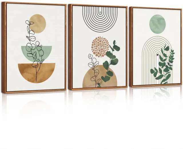Unyqoos Abstracte Boho Wanddecoratie in Groene en Terracotta Kleuren met Botanisch Design green