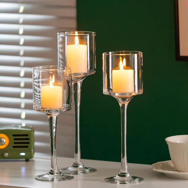 Allecto Plus Theelichthouder Glas - Kandelaar voor Drijvende Theelichtjes - Elegant Design - Bruiloft Decoratie - Set van 3 - Voor Eettafel en Woonkamer - Verschillende Maten 20/23/26cm Any