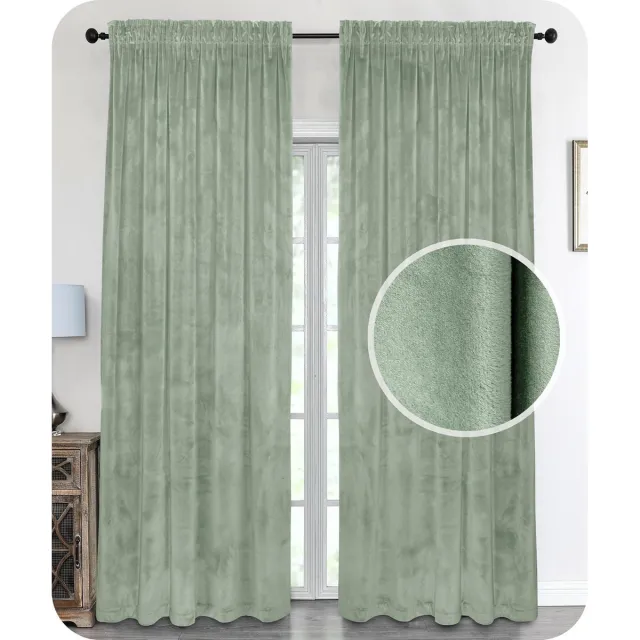 Unyqoos ® Geraffineerd Fluweel Verduisterend Gordijn met Kruisband en U-band, Lichtgroen, 140x245 cm