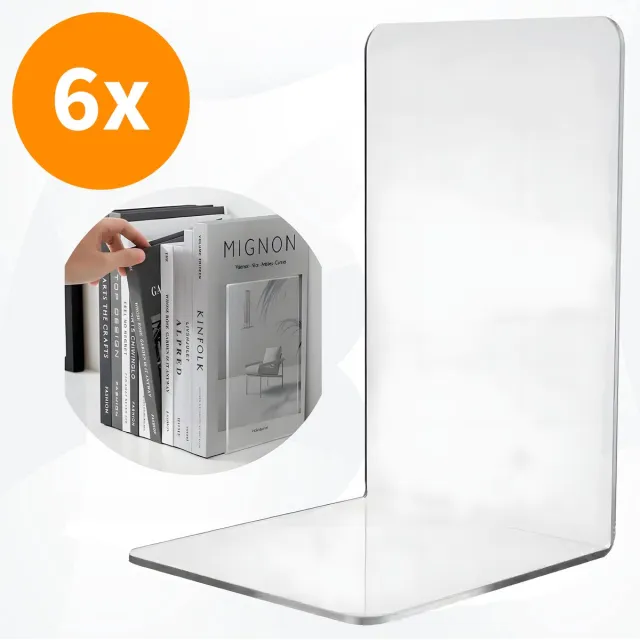 WoonWonder Boekensteun set van 8 - Doorzichtig Boekensteun Plexiglas - XL - Set van 8 - Boekenstandaard - Boekenhouder - Boeksteun - Book Holder Transparant