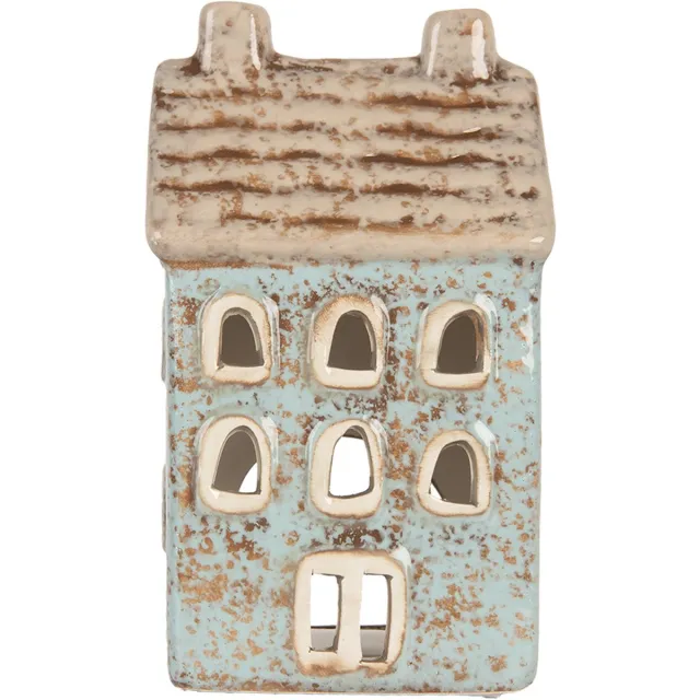 Clayre & Eef Waxinelichthouder Huis 8x7x15 cm Blauw Keramiek