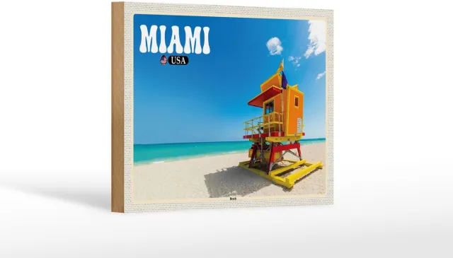 Femer Holzschild Reise 18x12 cm Miami USA Strand Meer Urlaub Dekoration Oranje