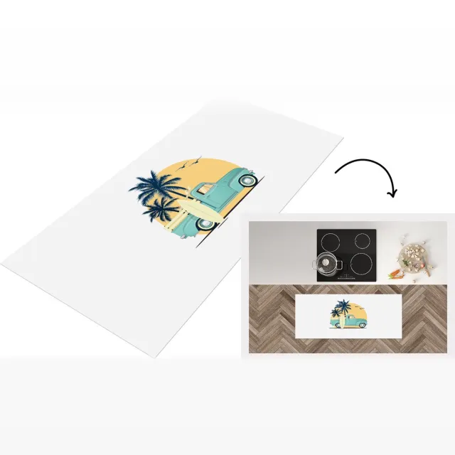 KitchenYeah Keukenloper - Loper keuken - Bus - Surfboard - Palmboom - Keukenloper vinyl Multicolor