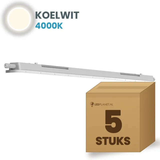 Tsong TL armatuur Tri Proof 600mm 5 stuks - 18W 2790lm - Koelwit 4000K - Koppelbaar - IP65 - 230V