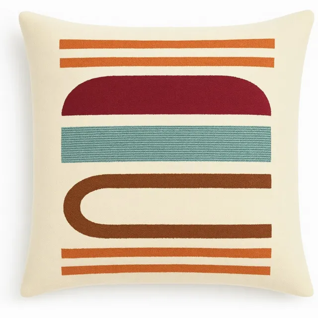 Kelima Handgemaakte Egyptische Wol Kussenhoes 40x40 cm – Modern Geometrisch Design met Rits – Meerkleurig Rood