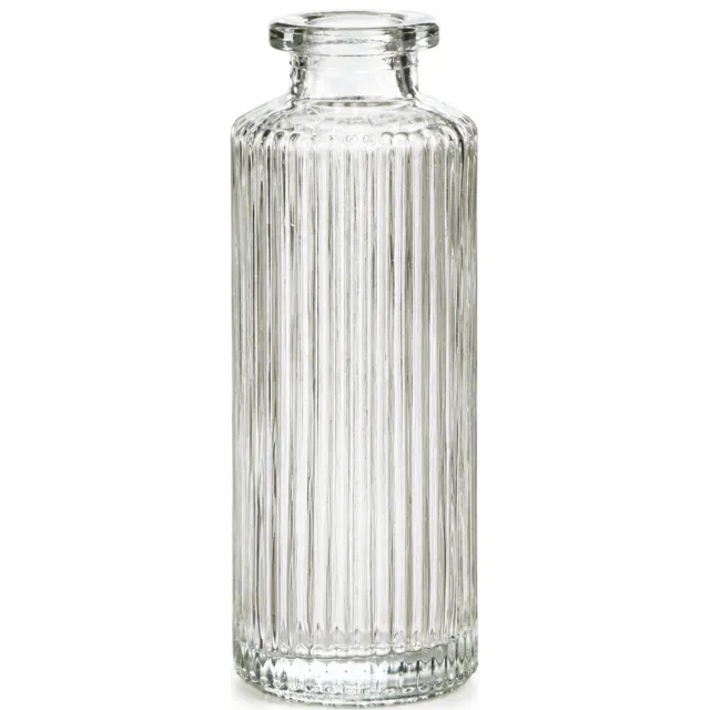 SWGOTA Transparant glazen vaasje met verticale ribbels - 12,9 cm hoog, diameter 4,9 cm - Smalle hals - Voor kunstbloemen - In kartonnen doos