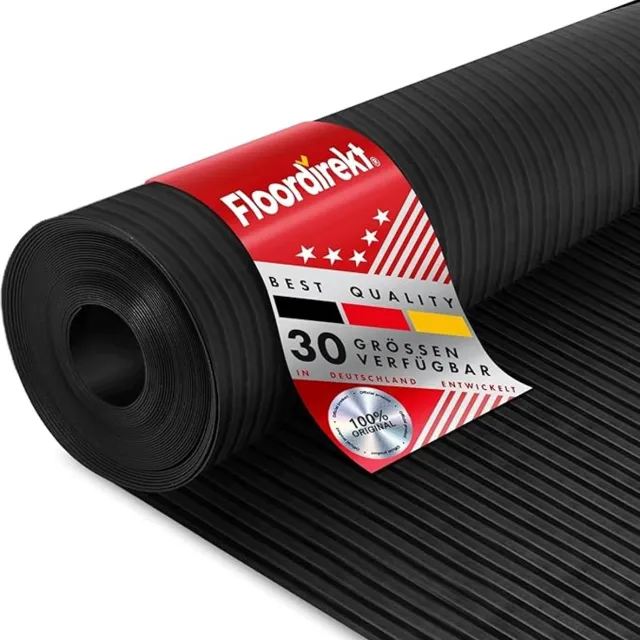 Floordirekt Rubberen Loper - Rubbermat Zwart - Dikte 3 mm - Breed Geribbeld Profiel - Slijtvast, Antislip & Veelzijdig Inzetbaar voor Binnen en Buiten - 100 x 300 cm