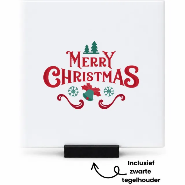 Hacebo Kerst merry christmas tegeltje met tegelhouder - Kerstmis - Kerst beker - tegeltjes met tekst - winter - kerst - christmas - kerst cadeau - spreuktegels - 10.8x10.8 CM Wit