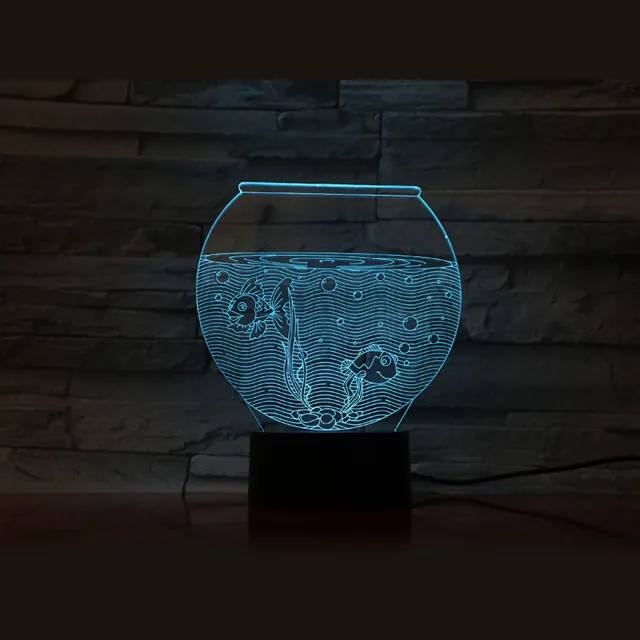 MC Living 3D Led Lamp Met Gravering - RGB 7 Kleuren - Kom Met Vissen