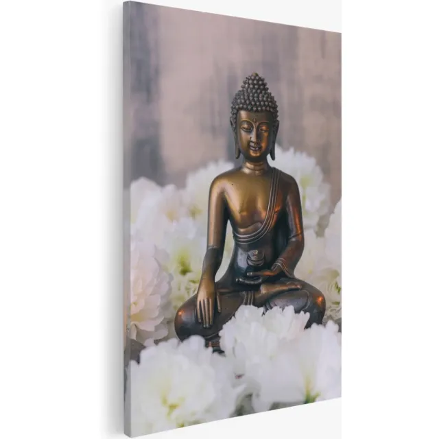 Saammp Canvas Schilderij - Boeddha bij kaarsjes - 40x60 - Foto op canvas - Wanddecoratie - Muurdecoratie Woonkamer - Canvas schilderijen Multicolor