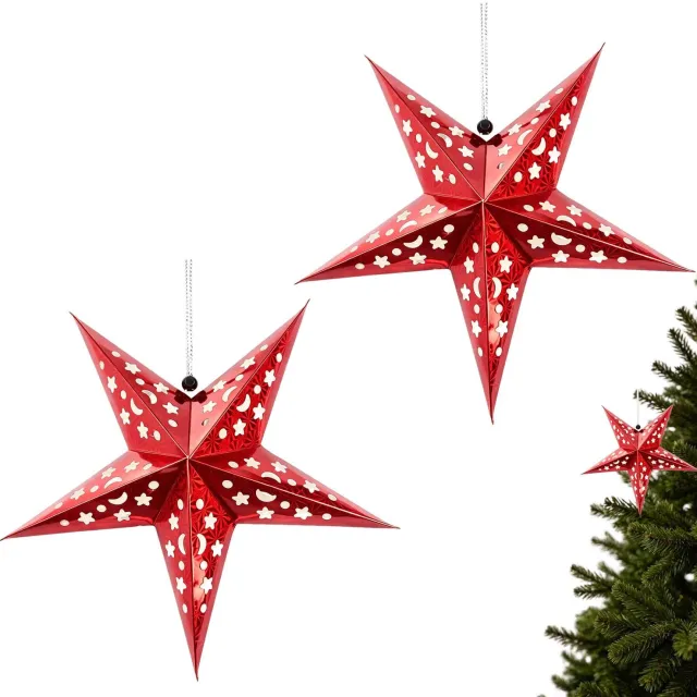 Famanu Rode 45 cm sterrenhanger set van 2 stuks, 3D kerstster decoratie van papier, opvallende feestversiering, eenvoudig op te hangen en perfect voor het creëren van een feestelijke sfeer wit
