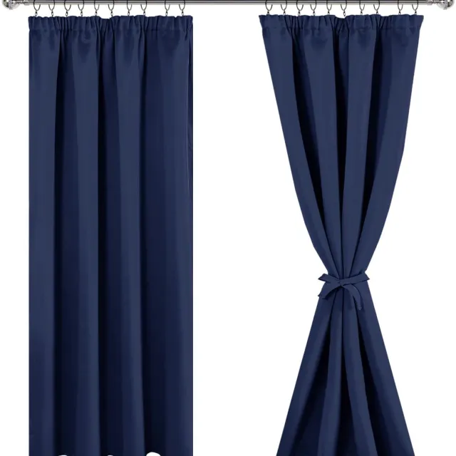 Unyqoos Gordijnen Set van 2 met Thermische Verduistering en Plooiband voor Slaapkamer en Woonkamer, Donkerblauw, 200x140 cm