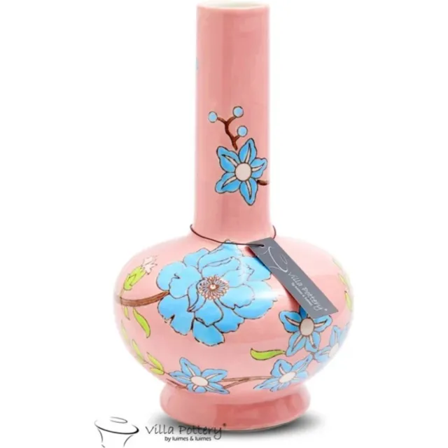 Irishflowers Vaas - Villa Pottery - Decoratie - Woondecoratie - Porselein - Waterdicht - Moederdagcadeau - Happy Flowers 2 Light Pink Light Blue Roze