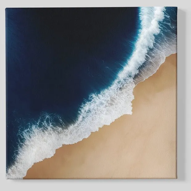 Trendex Global Vierkant Canvas Schilderij - Golven en Stilte - Wanddecoratie - 100x100x2 cm Blauw