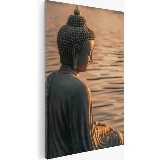 Saammp Canvas Schilderij - Boeddha bij het water - 100x150 - Foto op canvas - Wanddecoratie - Muurdecoratie Woonkamer - Canvas schilderijen Multicolor