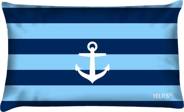 Velits outdoor Sierkussen - Buitenkussen Bloed Waterafstotend Bootkussen Streep Anker Lichtblauw - Blauw - 60 Cm X 40 Cm