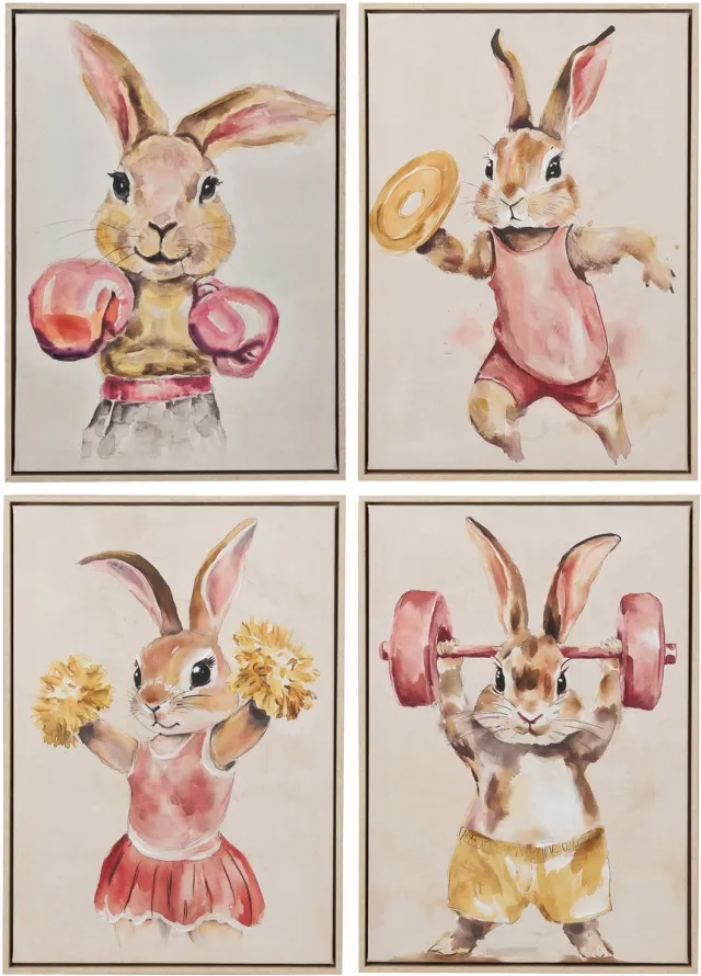 J-Line schilderij Sporty Rabbit - acryl - mix - set van 4 Multi